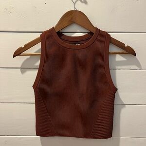 CUTS Women’s Ribbed Cropped Tank Top – Rust Brown – Size S